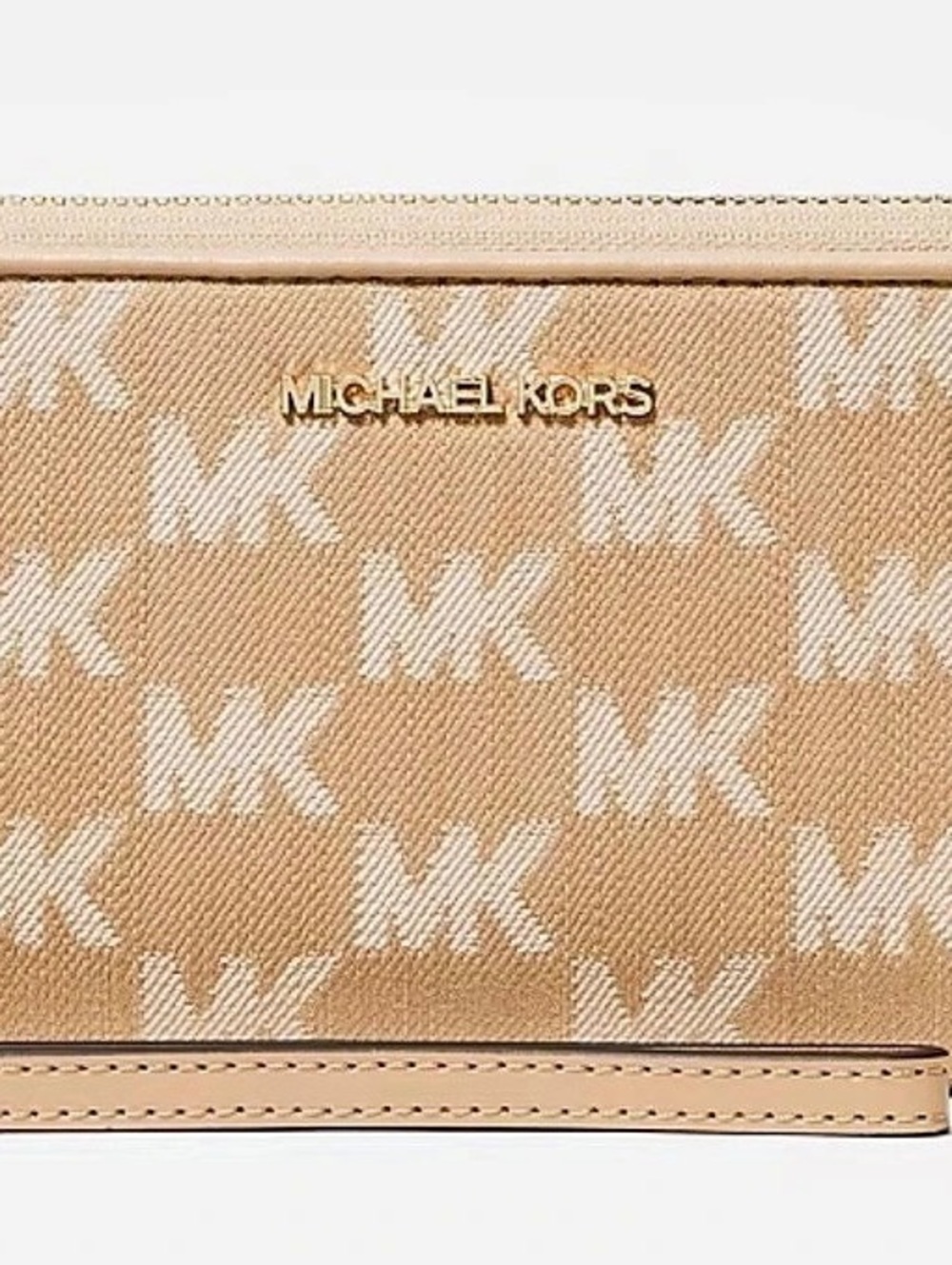 NWT Michael Kors Jet Set Travel Large Smartphone Wristlet Beige & White